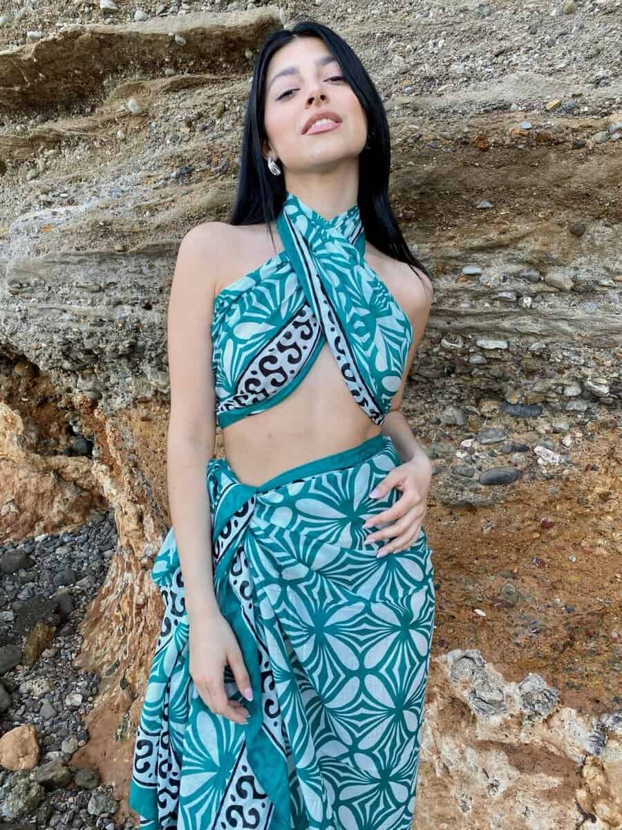 Cotton Pareo - Aqua Flower