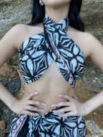 Cotton Pareo - Mini Black Flower