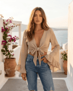 Mocha Tie Blouse - Image 3