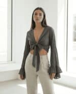 Grey Mist Tie Blouse