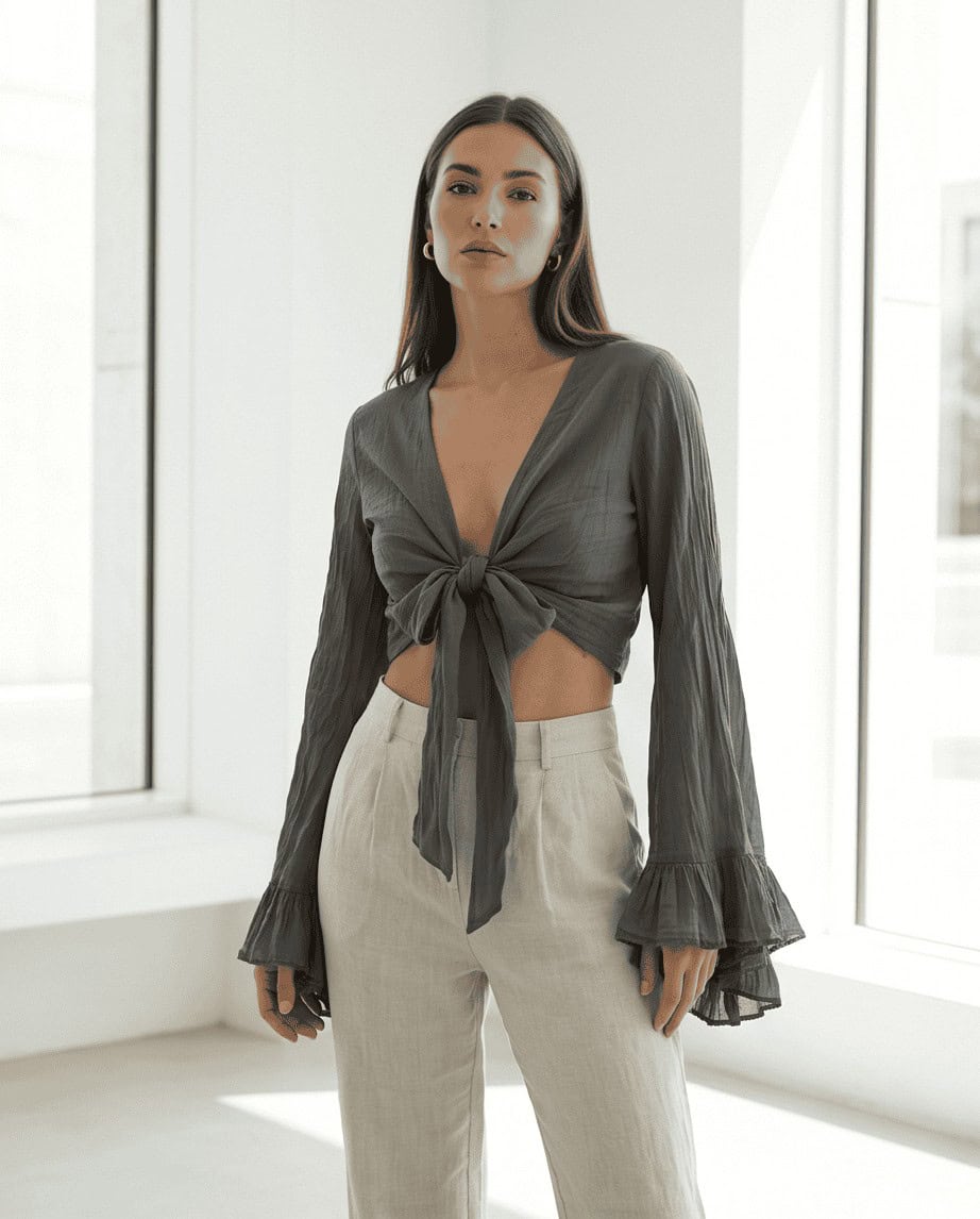 Grey Mist Tie Blouse