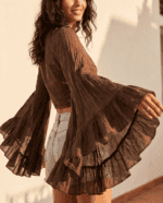 Mocha Ruffles Tie Blouse