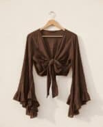 Mocha Ruffles Tie Blouse - Image 5