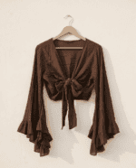 Mocha Ruffles Tie Blouse - Image 5